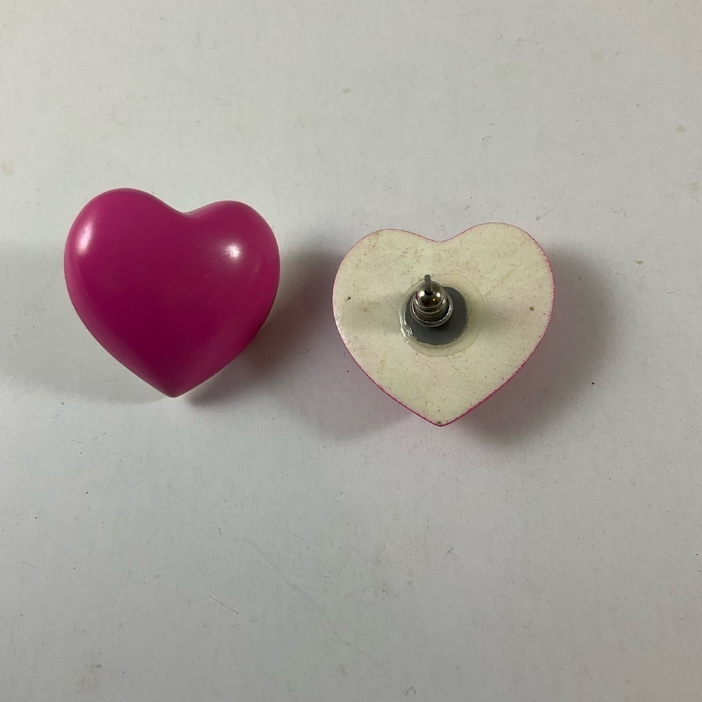 Vintage Pierced Earrings Bundle Pink Green Burgundy Large Button Hearts 4 Pairs - Picture 9 of 11